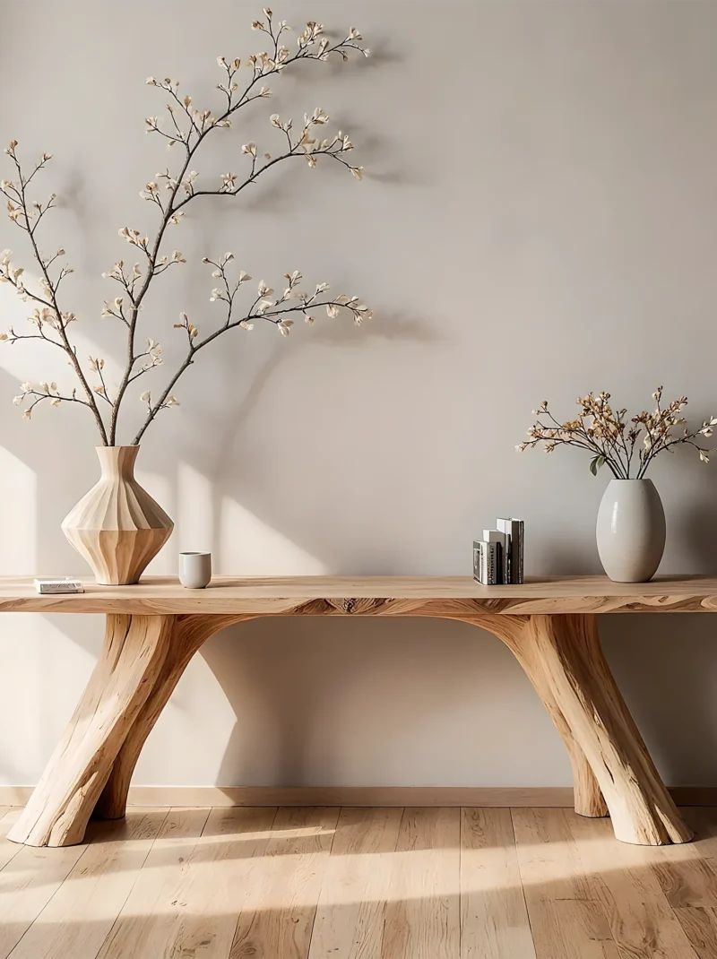 Rustic Solid Wood Console Table Slim Entryway Design