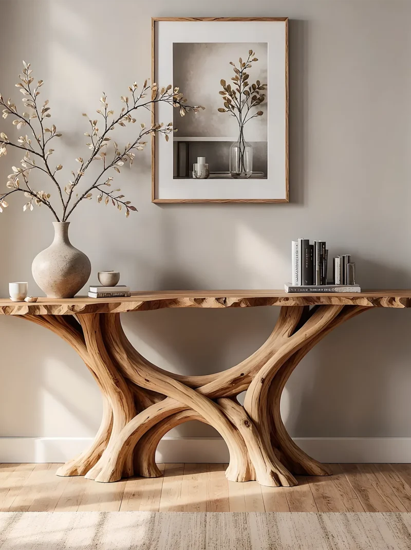 Modern Rustic Console Table Handcrafted Solid Wood