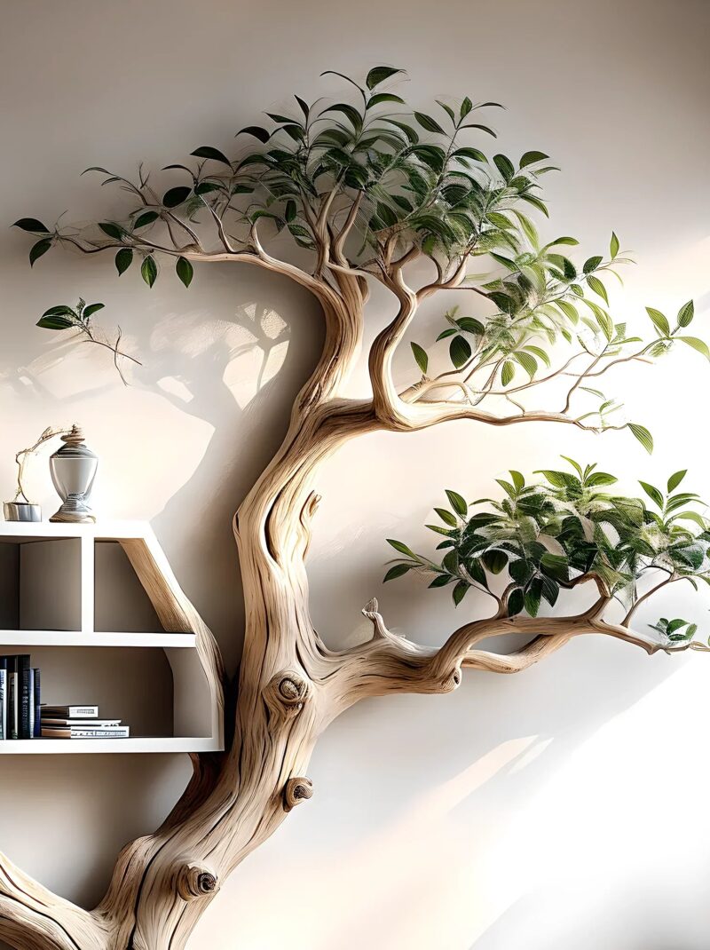 Tree Form Wood Bookcase Standing Shelf for Home Display
