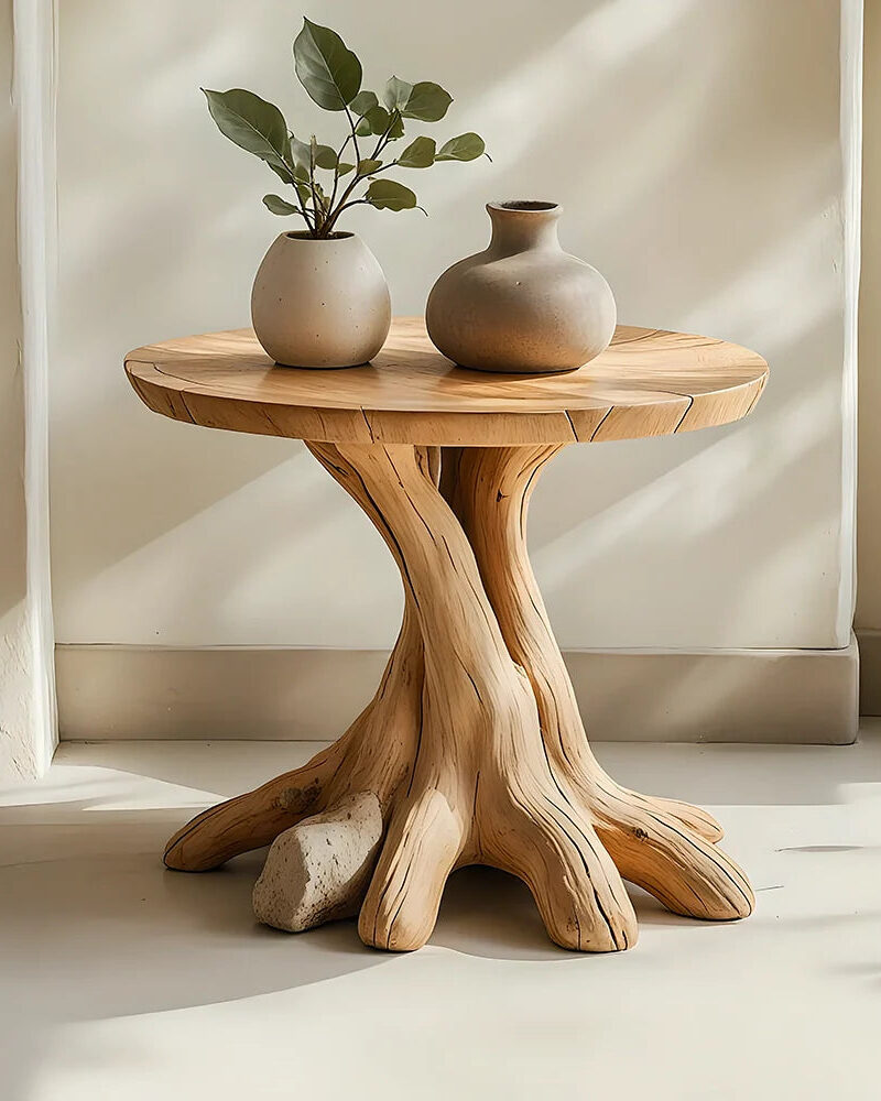 Handmade Solid Wood Round Table Live Edge Accent
